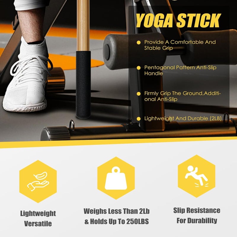 Taikula Bamboo Stretch Yoga Stick, 5ft/149 cm, Flexibility Stick for Physical Therapy, Premium Yoga Dowel with Super Sturdy Rubber Handle Ends, Exercise Bar for Posture Corrector - Image 4